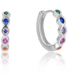 Beneto Round silver earrings with colored zircons AGUC2696
