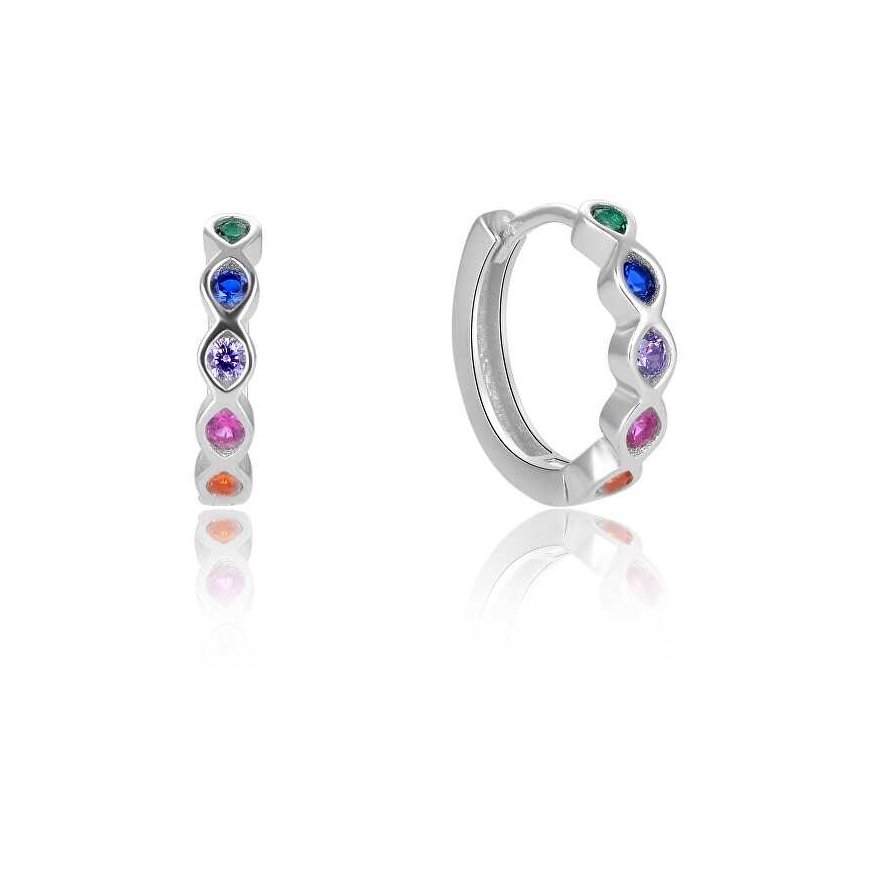 Beneto Round silver earrings with colored zircons AGUC2696