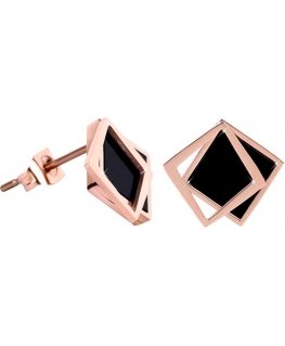 Troli Bronze Double Square Earrings - Black