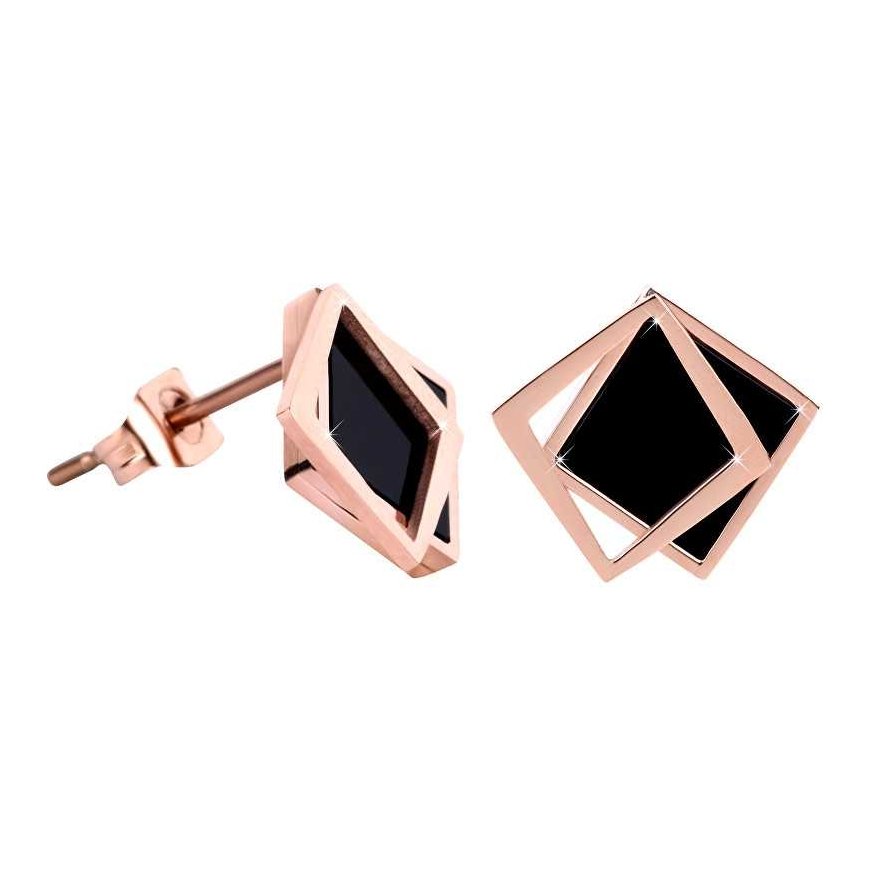 Troli Bronze Double Square Earrings - Black