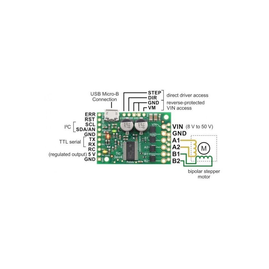Žingsninio variklio valdiklis USB Tic 36v4 Pololu 3141 50V/4A – 3