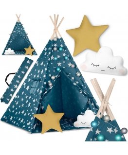 Teepee-teltta lapsille Nukido-valoilla - sininen