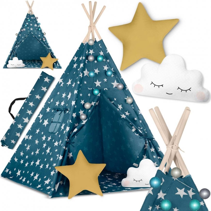 Teepee-teltta lapsille Nukido-valoilla - sininen