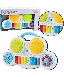 Lean Toys Interaktiivinen opetuspiano rummuilla Värikkäitä eläinten ääniä