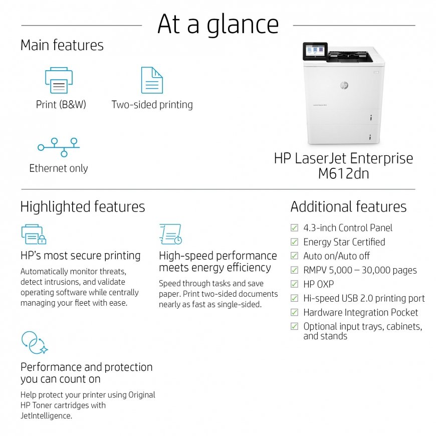 HP LaserJet Enterprise M612dn, Black and white, Tiskárna pro Prindi, Two-sided printing – 4