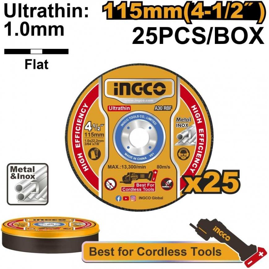Ingco MCD11011525 Metal cutting wheel 115x1,2x22,2mm, set of 25 – 2