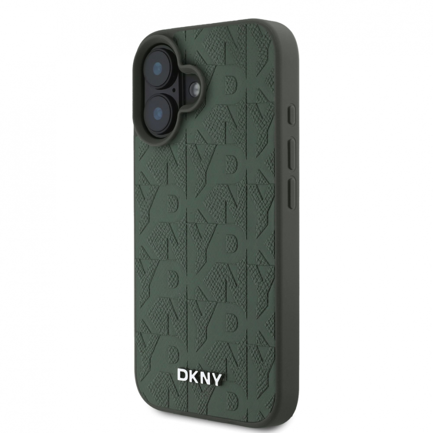 DKNY PU Leather Grid Pattern Magsafe Apple iPhone 16 dėklas telefonui žalios spalvos – 2