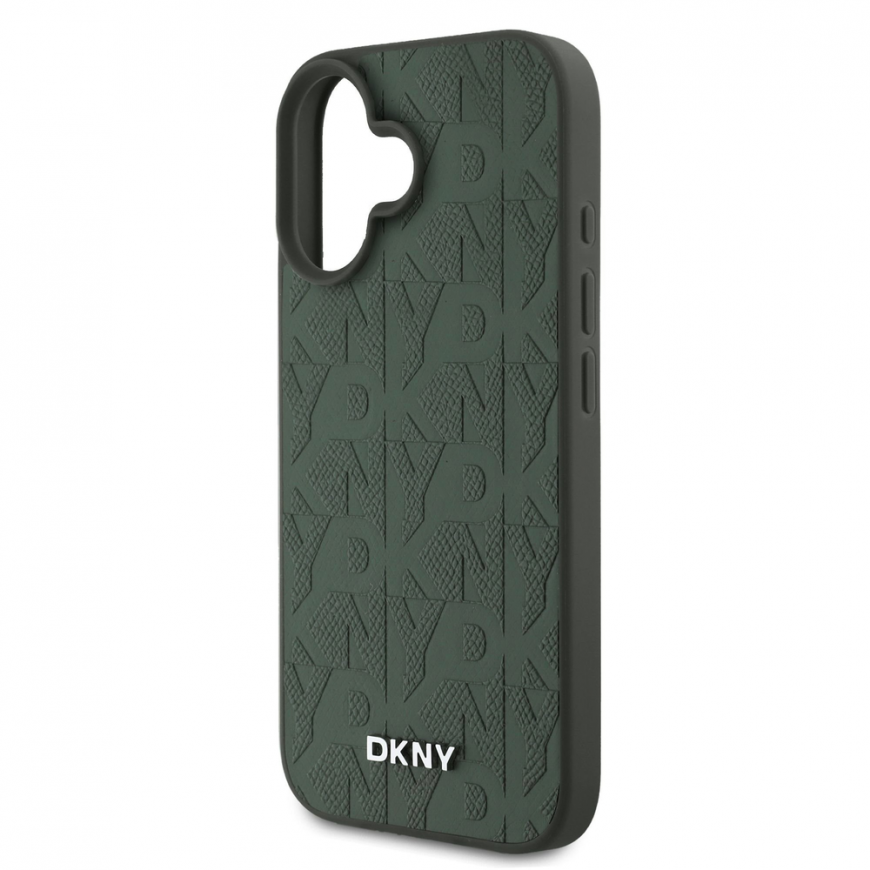 DKNY PU Leather Grid Pattern Magsafe Apple iPhone 16 dėklas telefonui žalios spalvos – 5