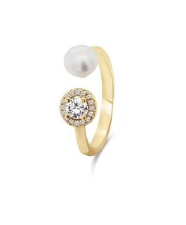 Brilio Silver Beautiful gold-plated ring with real pearl and zircons RI062Y