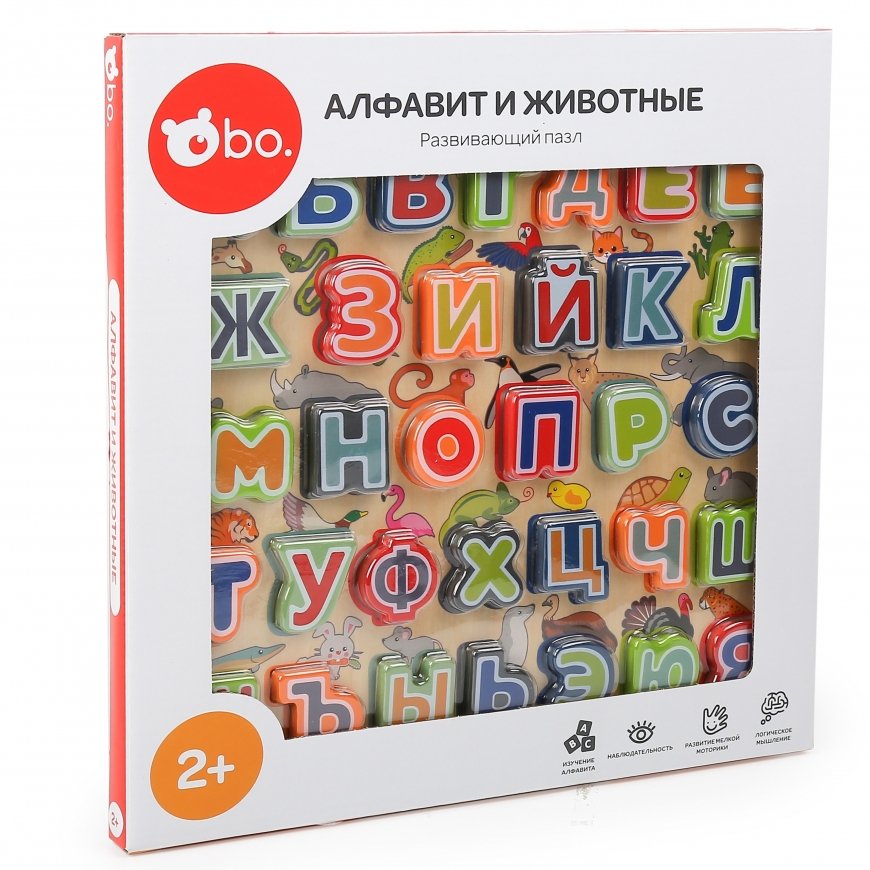 bo. Educational wooden puzzle "Alphabet and animals" (In Russian lang.)