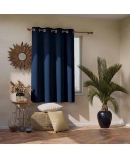 AmeliaHome Curtains BLACK color navy style matte silver eyelets blackout 140x175