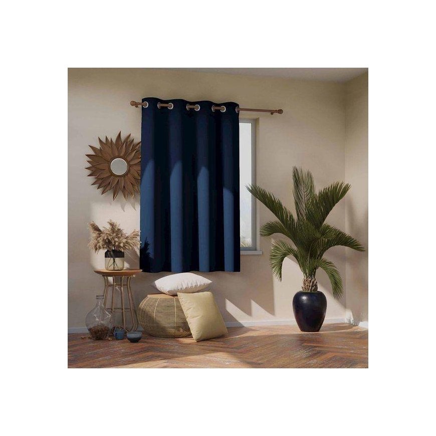 AmeliaHome Curtains BLACK color navy style matte silver eyelets blackout 140x175
