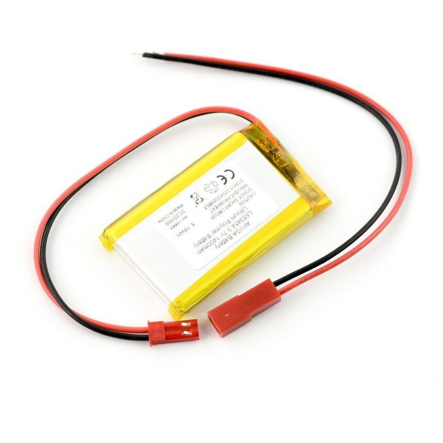 Akyga Li-Pol akku 1400mAh 1S 3.7V - liitin JST-BEC + pistorasia - 54x34x7mm – 2