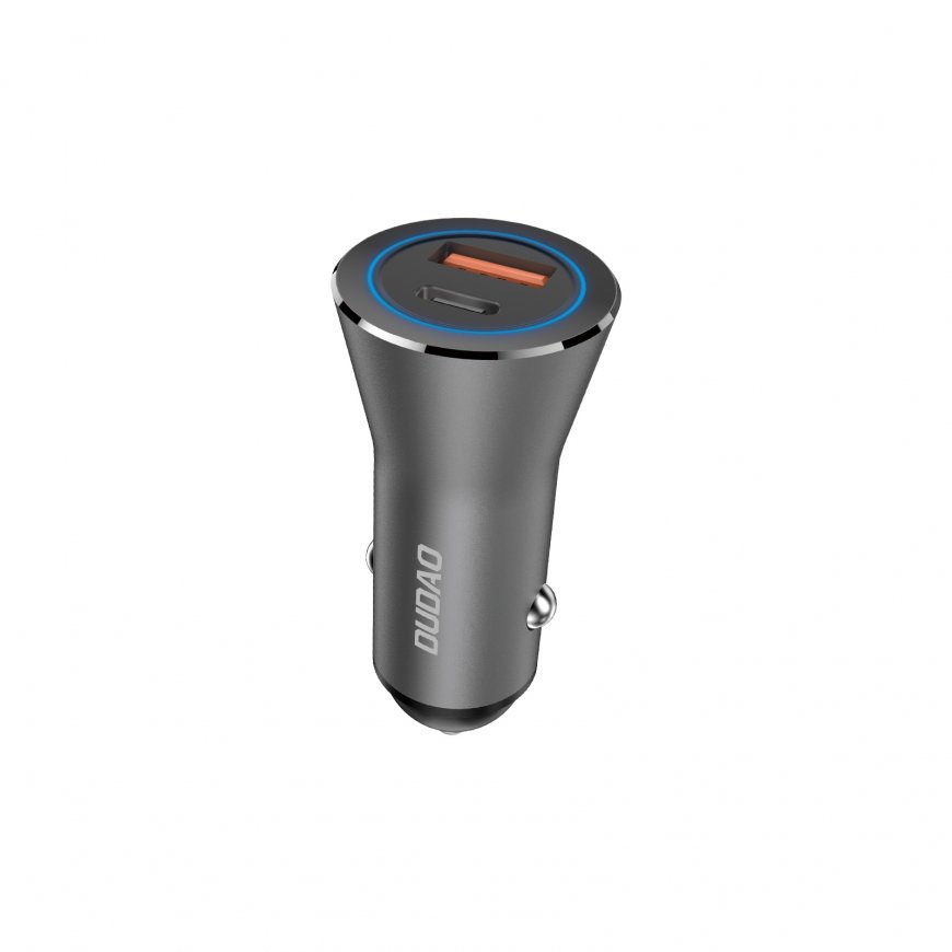 DUDAO Car Charger 45W PD+ QC5.0 1xUSB+1XType C Universāls Sudrabs Cigāru šķiltavas Ātrā uzlāde Auto
