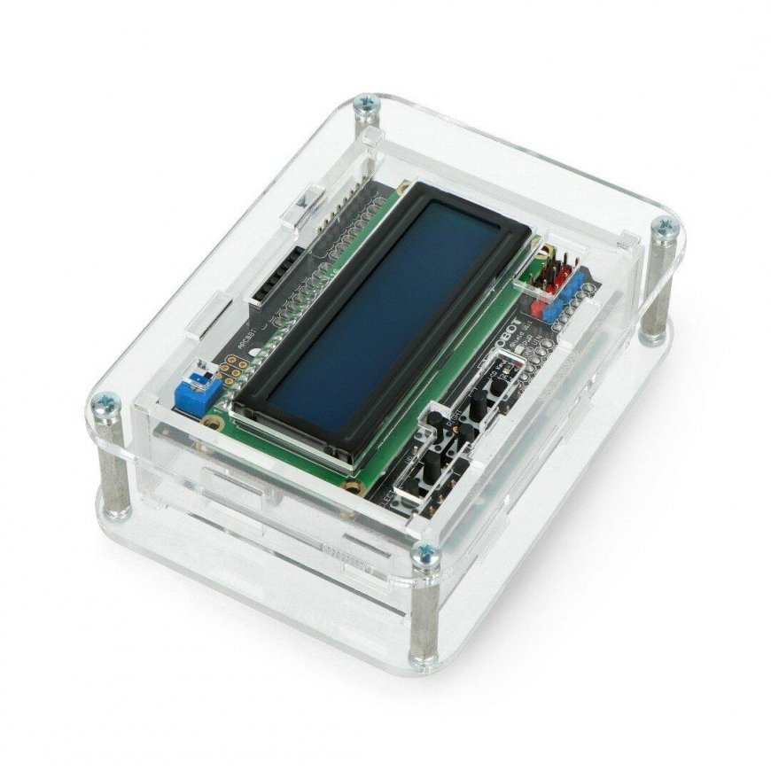 Arduino Uno dėklas su vieta LCD ekrano priedėliui v1.1 - skaidrus