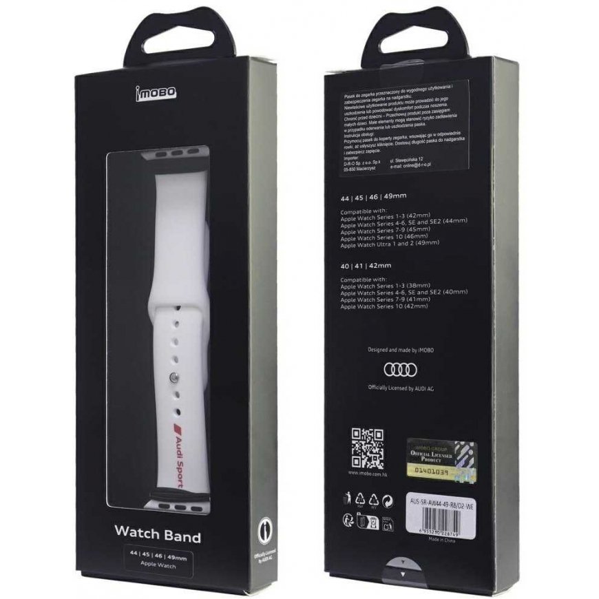 Audi Sport Red Logo silikonikellon hihna Apple Watchille 44 / 45 / 46 / 49 mm - valkoinen – 2