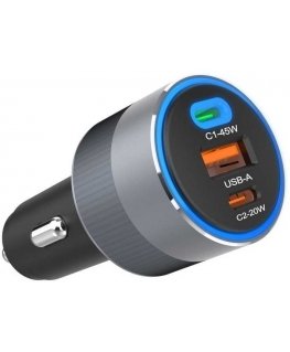 FORCELL F-ENERGY Alu car charger 2 x Type C + USB A PD QC4.0 SFC 2.0 4.5A 65W gray