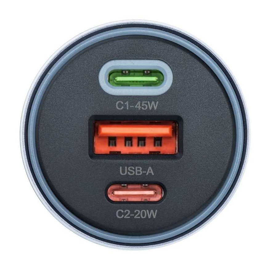 FORCELL F-ENERGY Alu autolaturi 2 x Type C + USB A PD QC4.0 SFC 2.0 4.5A 65W harmaa – 4