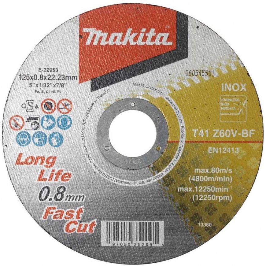 Makita E-22953-12 Cutting disc 125X0.8mm, Z60V-BF, Inox (12pcs.)