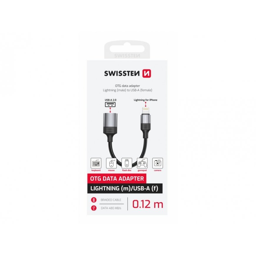 Swissten Textile Lightning - USB-A OTG
