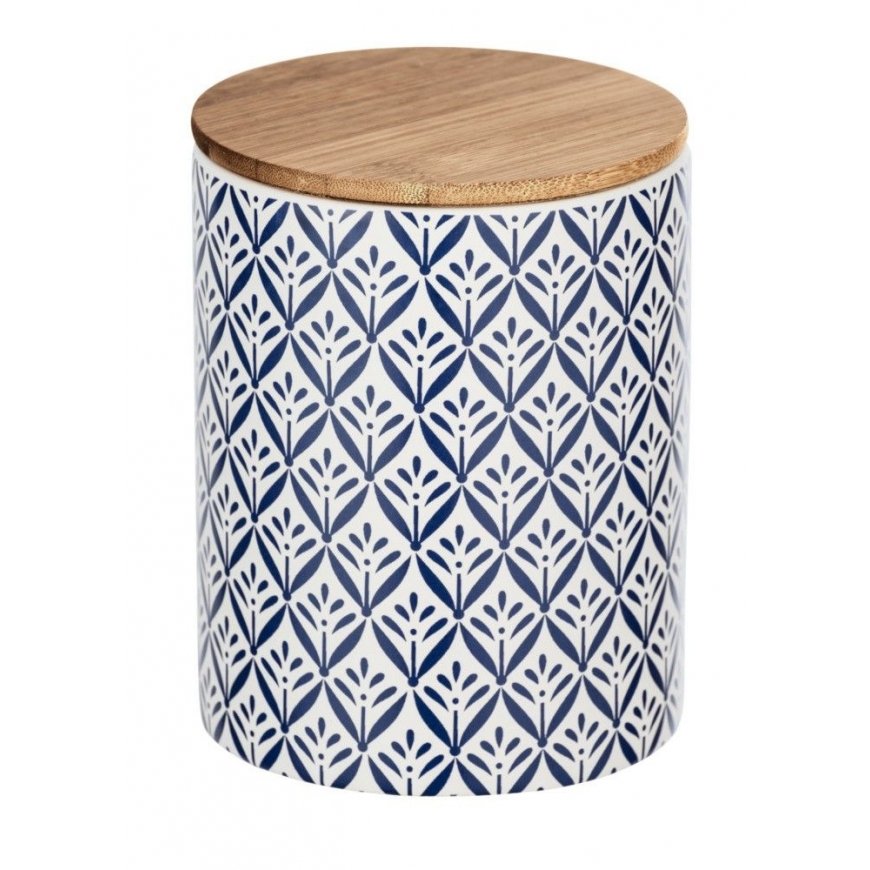 WENKO 54095100 ящик для хранения Круглый Bamboo, Kерамический, Силиконовый Синий, Белый, Дерево