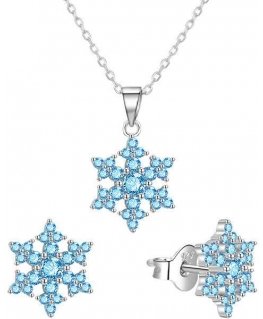 Agato Silver Jewelry Set Snowflakes with Blue Zircons AGT-SET02LB (chain, pendant, earrings)