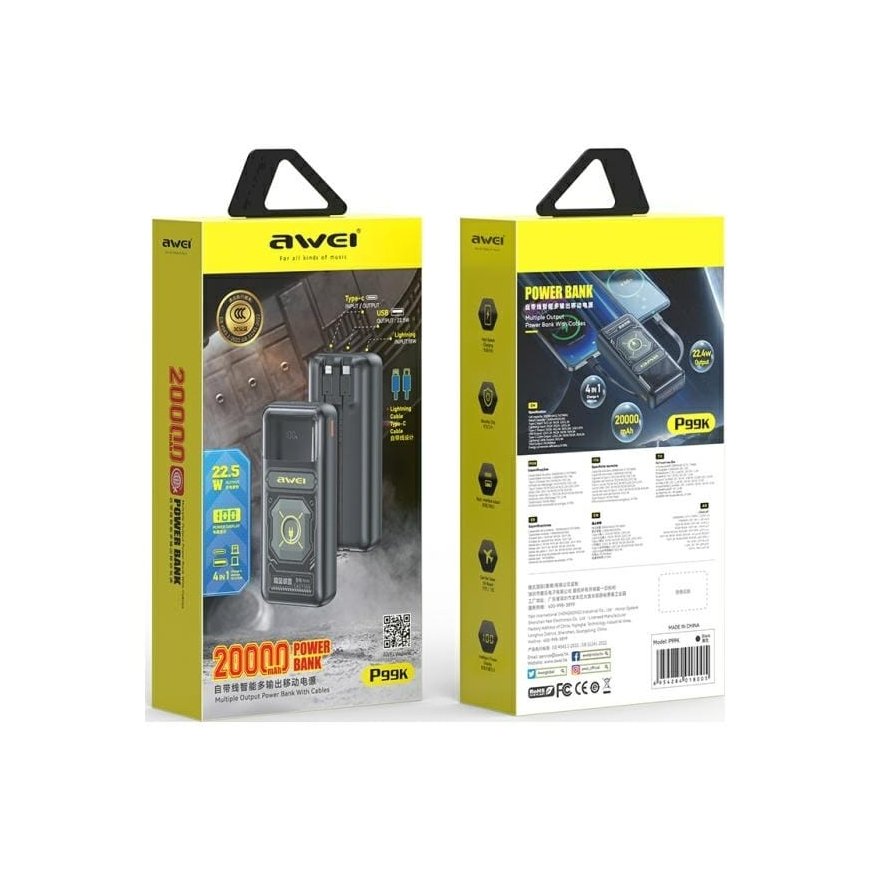 AWEI PowerBank P99K 20000mAh 22.5Wczarny|black – 2