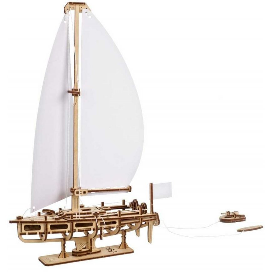 Ugearsmodels Beautiful Ocean Yacht with White Sails - Mechanical Assembly Model - Plywood - 95 Elements - Ugears