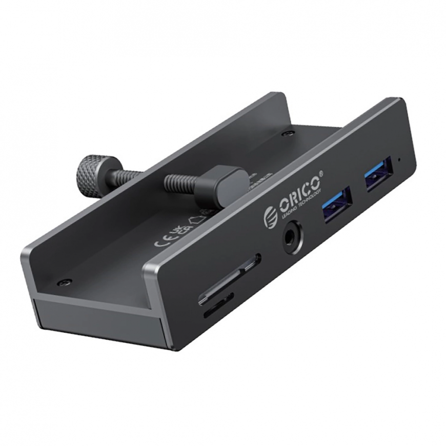 Orico MH5PMM Clamp-mounted Hub USB-C / 2x USB-A 3.0, + SD&TF + 3.5mm Audio - Juodas