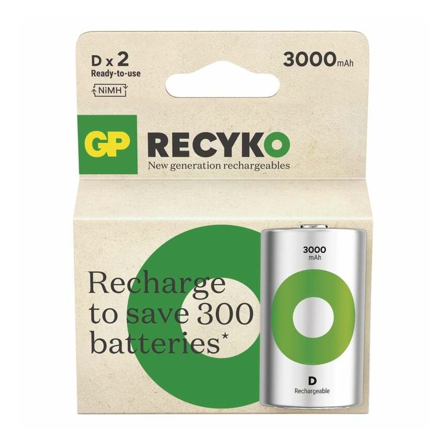 GP Batteries Recyko 3000 D uzlādējamā baterija Niķeļa-metāla hidrīda (NiMH) 3000 mAh 1,2 V – 2