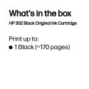 HP 302, alkuperäinen musta mustekasetti HP 302, alkuperäinen musta mustekasetti