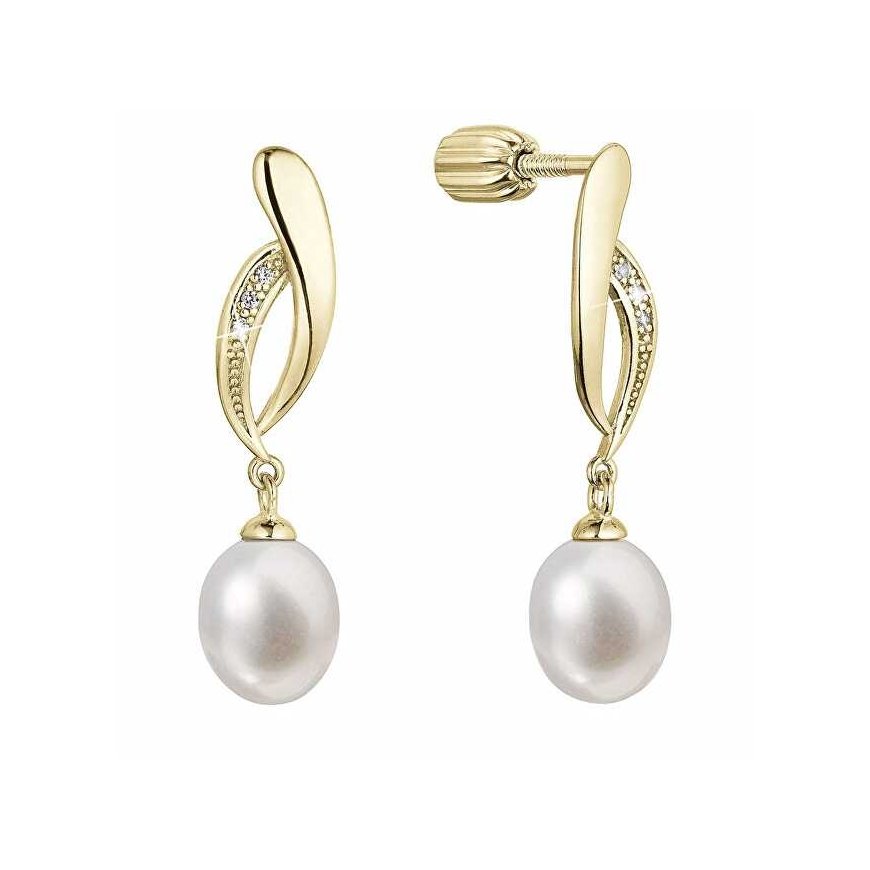 Evolution Group Elegant gold-plated earrings with river pearl and zircons 21103.1B