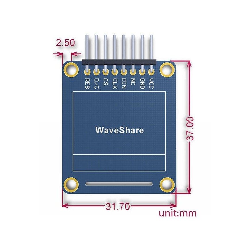 Graafinen OLED-värinäyttö 0,95" (A) 96x64px SPI, kulmaliittimet, Waveshare 10507 – 5