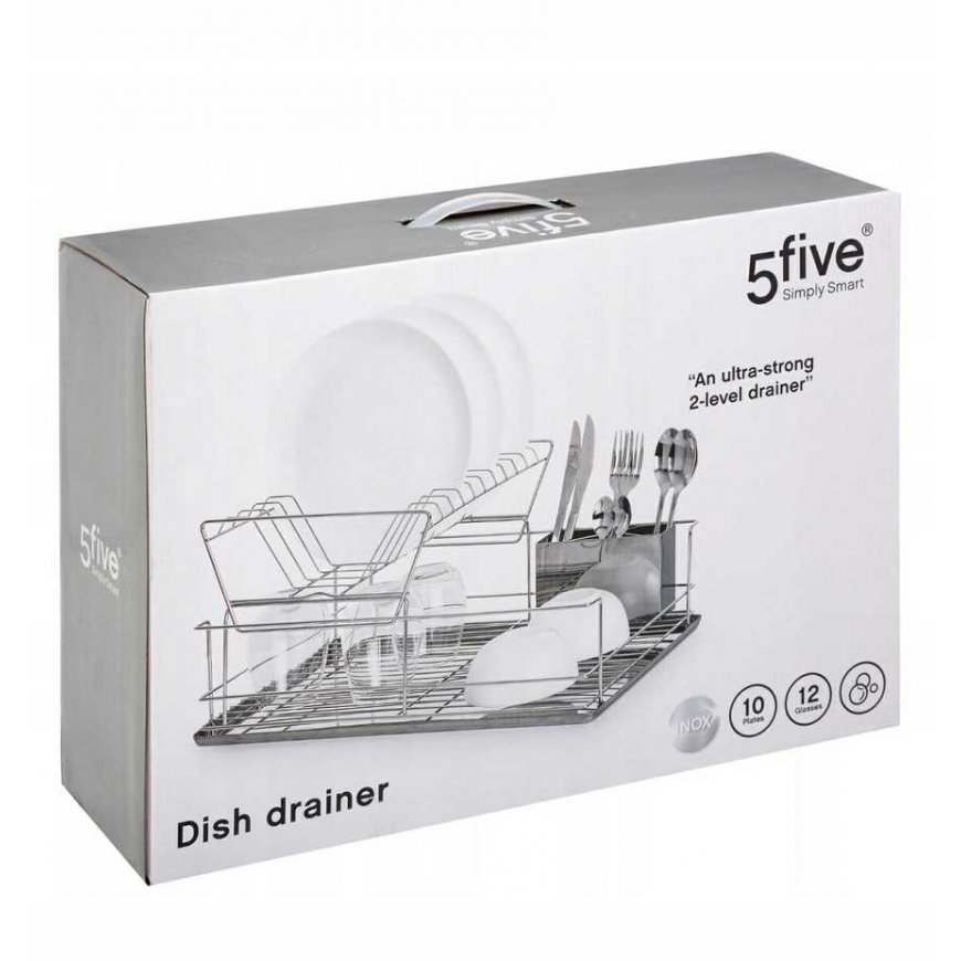 5five Simply Smart Steel Two-Tier Dish Dryer, Drip-Free - Stainless Steel – 4