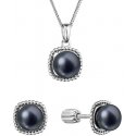 Evolution Group Silver jewelry set with black river pearls 29065.3B black (earrings, chain, pendant)