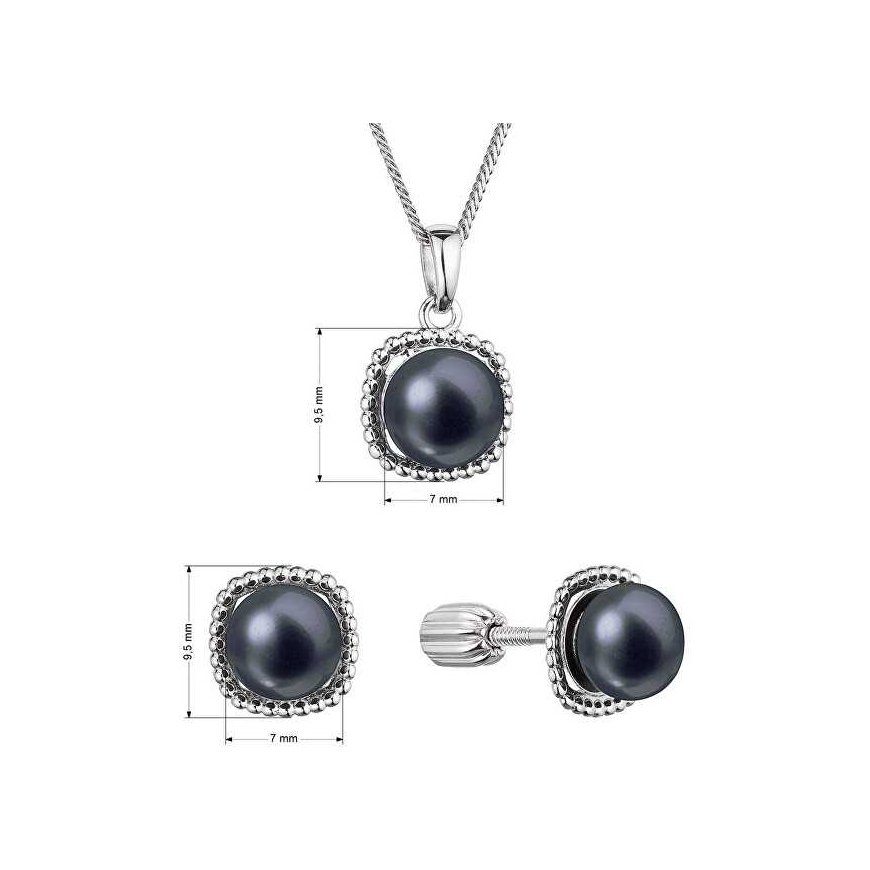 Evolution Group Silver jewelry set with black river pearls 29065.3B black (earrings, chain, pendant) – 2