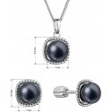 Evolution Group Silver jewelry set with black river pearls 29065.3B black (earrings, chain, pendant)