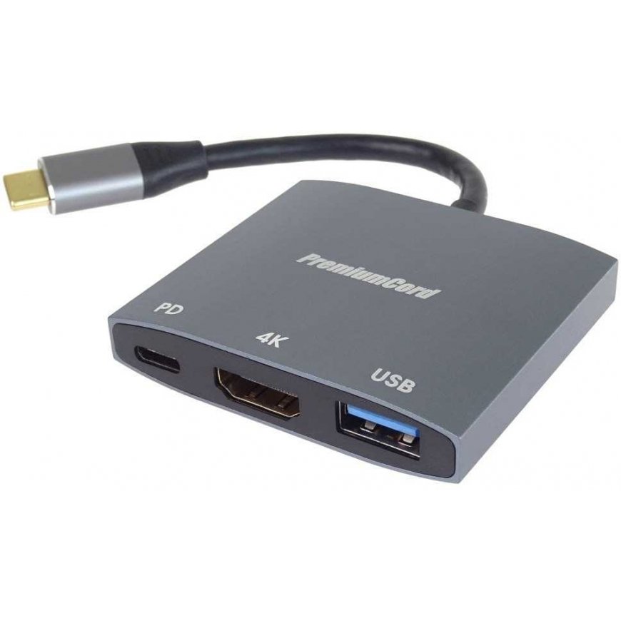 PremiumCord adapteris USB-C prie HDMI, USB3.0, PD, 4K ir FULL HD 1080p raiškos