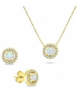 Brilio Silver Charming kullattu opaali korusetti SET225Y (korvakorut, kaulakoru)
