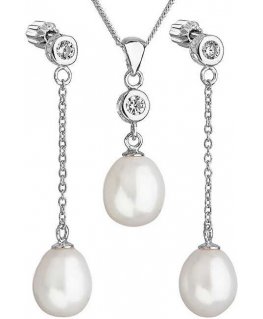 Evolution Group Silver pearl set with zircons Pavona 29005.1B AAA white (earrings, chain, pendant)