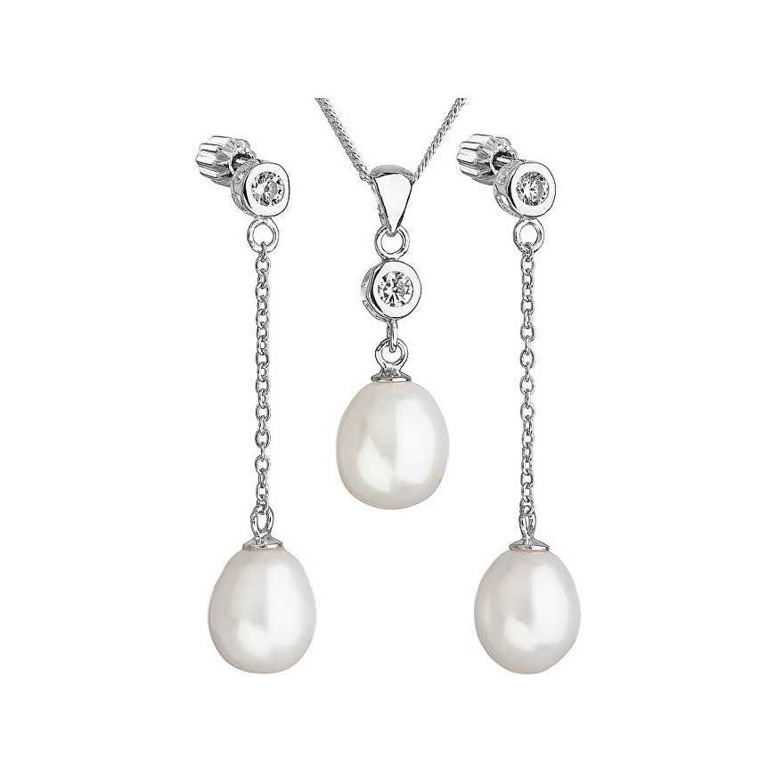 Evolution Group Silver pearl set with zircons Pavona 29005.1B AAA white (earrings, chain, pendant)