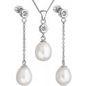 Evolution Group Silver pearl set with zircons Pavona 29005.1B AAA white (earrings, chain, pendant)