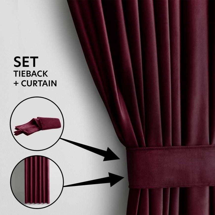 AmeliaHome Curtain VELVET color red style