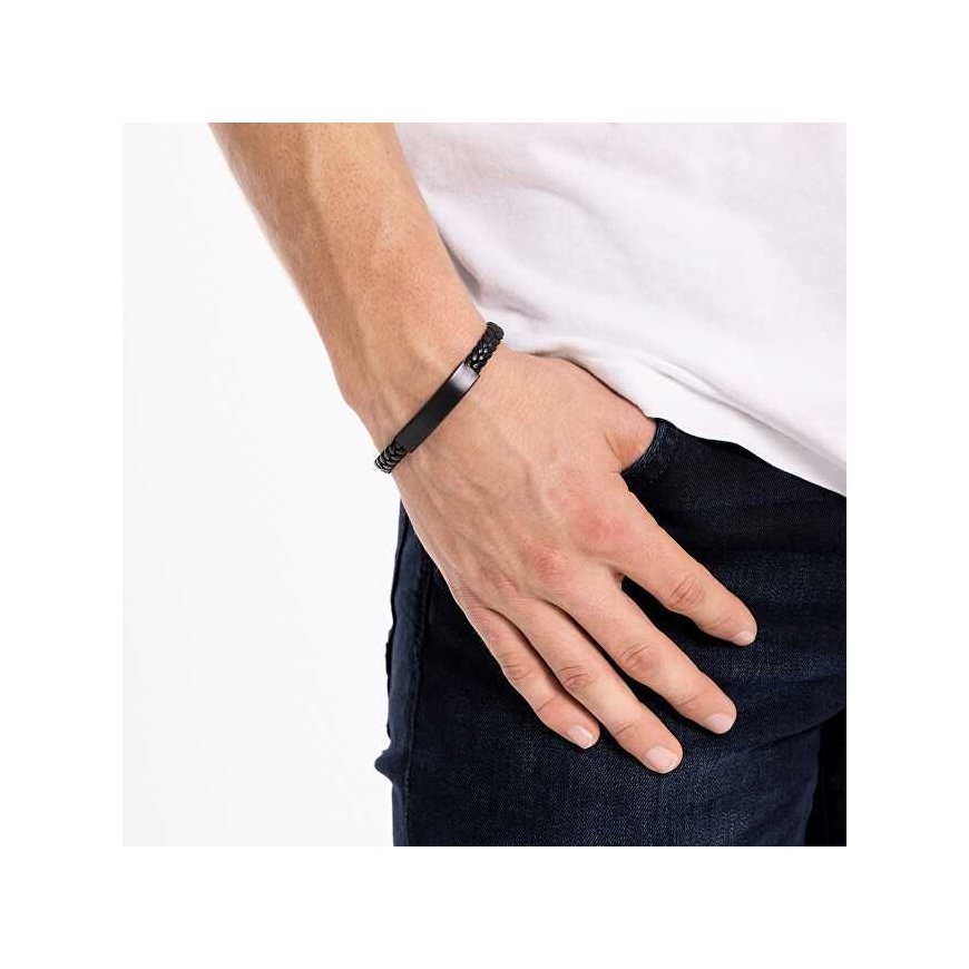 Troli Black leather bracelet with steel clasp STO3682 – 2