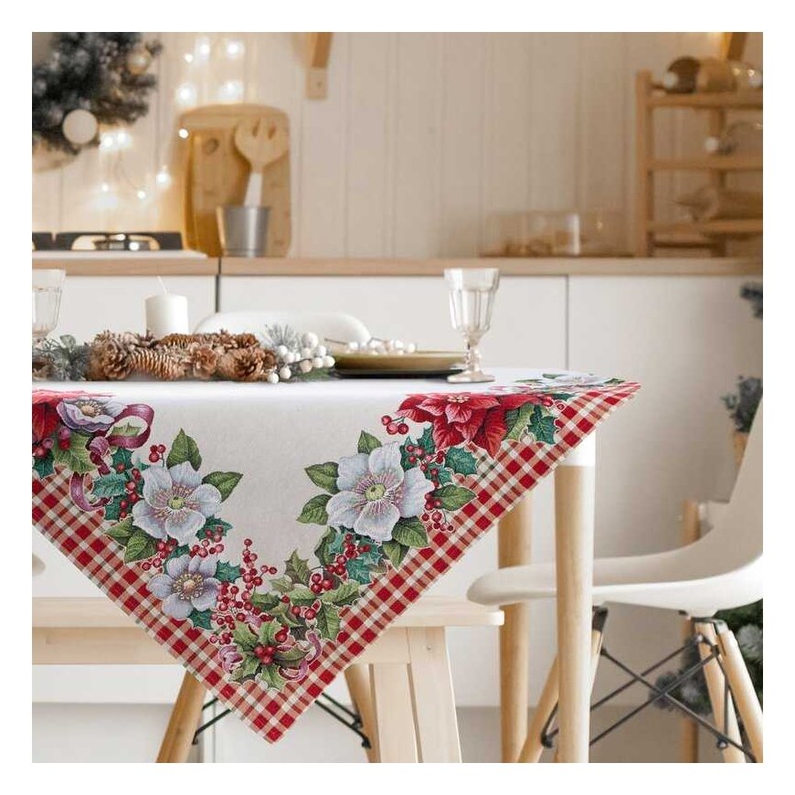 Joulupöytäliina 140x180 kermanpunainen kukkakuvio 1273 Eurofirany – 3