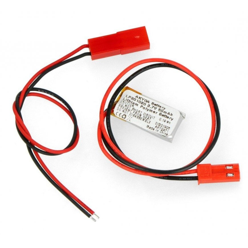 Akyga Li-Pol battery 40mAh 1S 3.7V - JST-BEC connector + socket - 20x10x3mm – 3