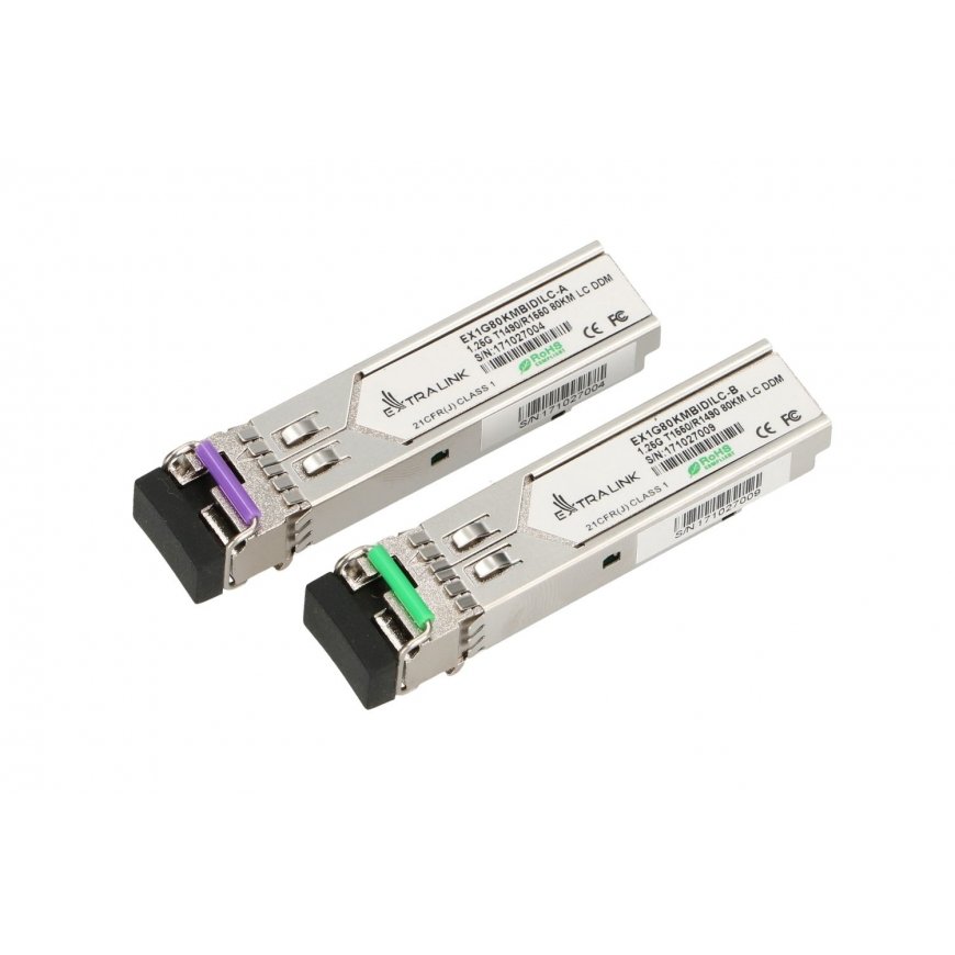 Extralink SFP 1.25G WDM 1490/1550nm SM 80km LC DOM pair lähetin-vastaanotinmoduuli Valokuitu 1250 Mb