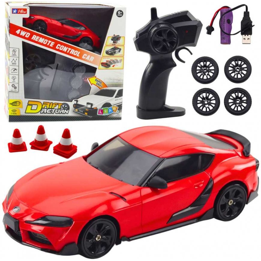 Lean Toys Drift Sports Car Interchangeable Wheels Remote Control RC 4WD Red