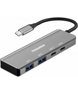 PremiumCord 10G SuperSpeed Hub USB-C iki 2x USB 3.2 C + 2x USB 3.2 A, aliuminio