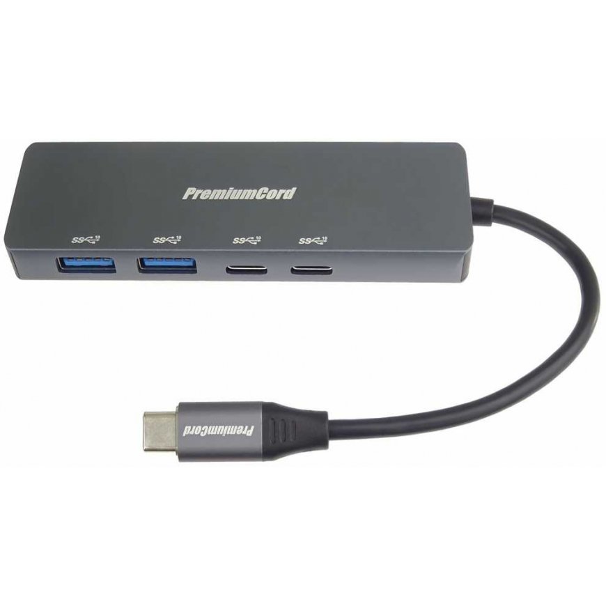 PremiumCord 10G SuperSpeed Hub USB-C iki 2x USB 3.2 C + 2x USB 3.2 A, aliuminio – 3